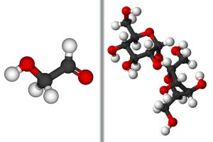 glycolaldehyde saccharose Représentation des molécules glycolaldéhyde et saccharose
