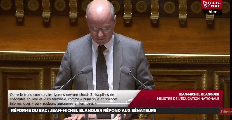 Devant les sénateurs, Blanquer défend sa réforme du lycée et du bac
