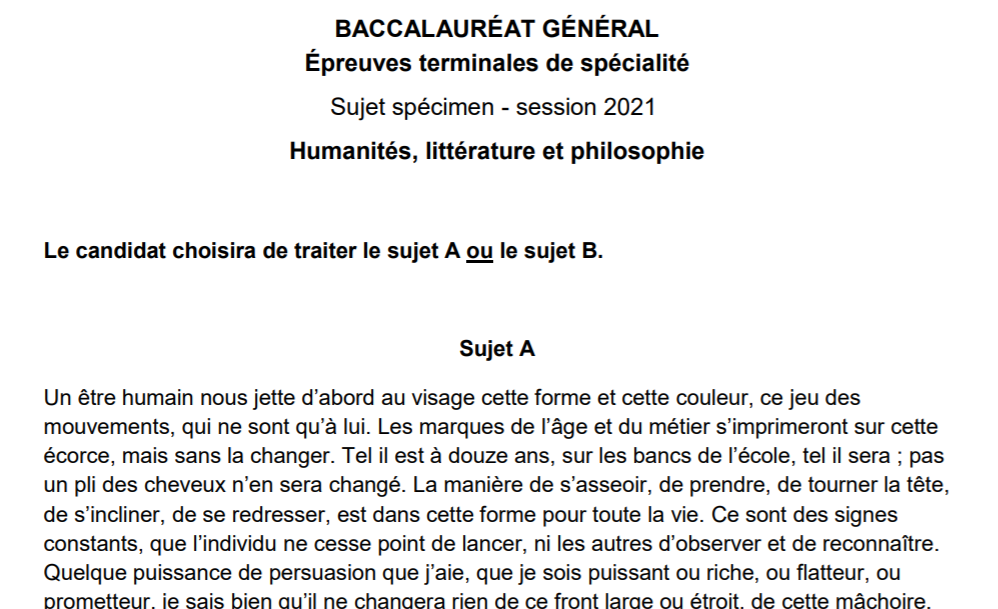 sujet de dissertation bac francais 2021