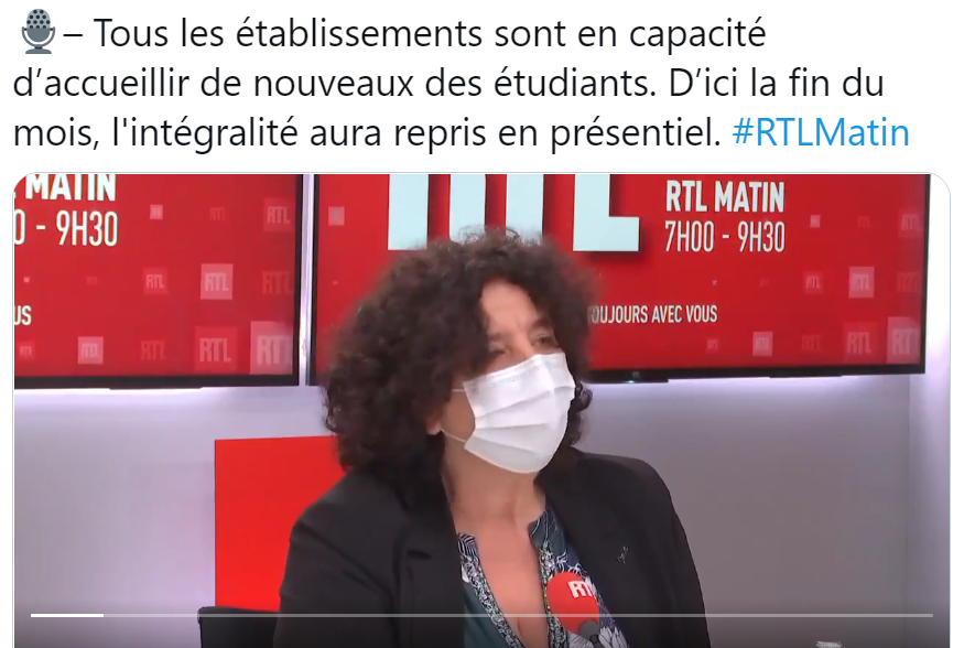 F. Vidal : d’ici la fin du mois, « tout le monde aura repris » dans les universités