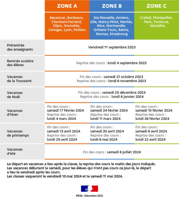 Le calendrier scolaire 20232024 publié sortez les agendas
