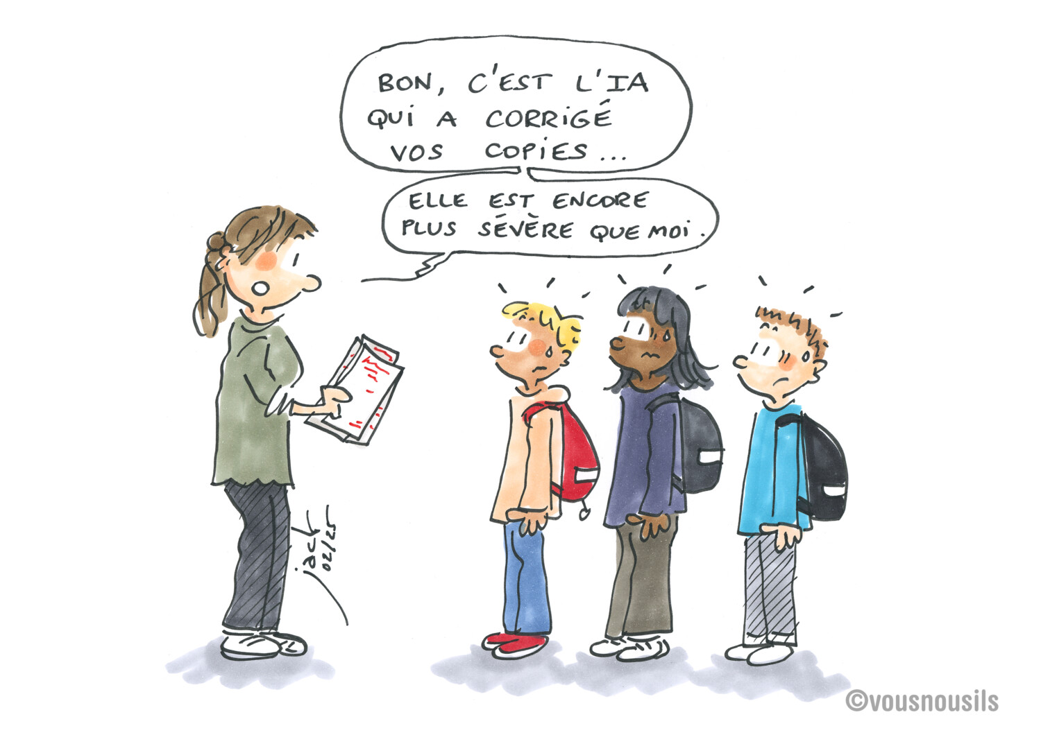 L'IA à l'école, plus sévère que les enseignants 2025-02 DESSIN Vousnousils encré 01