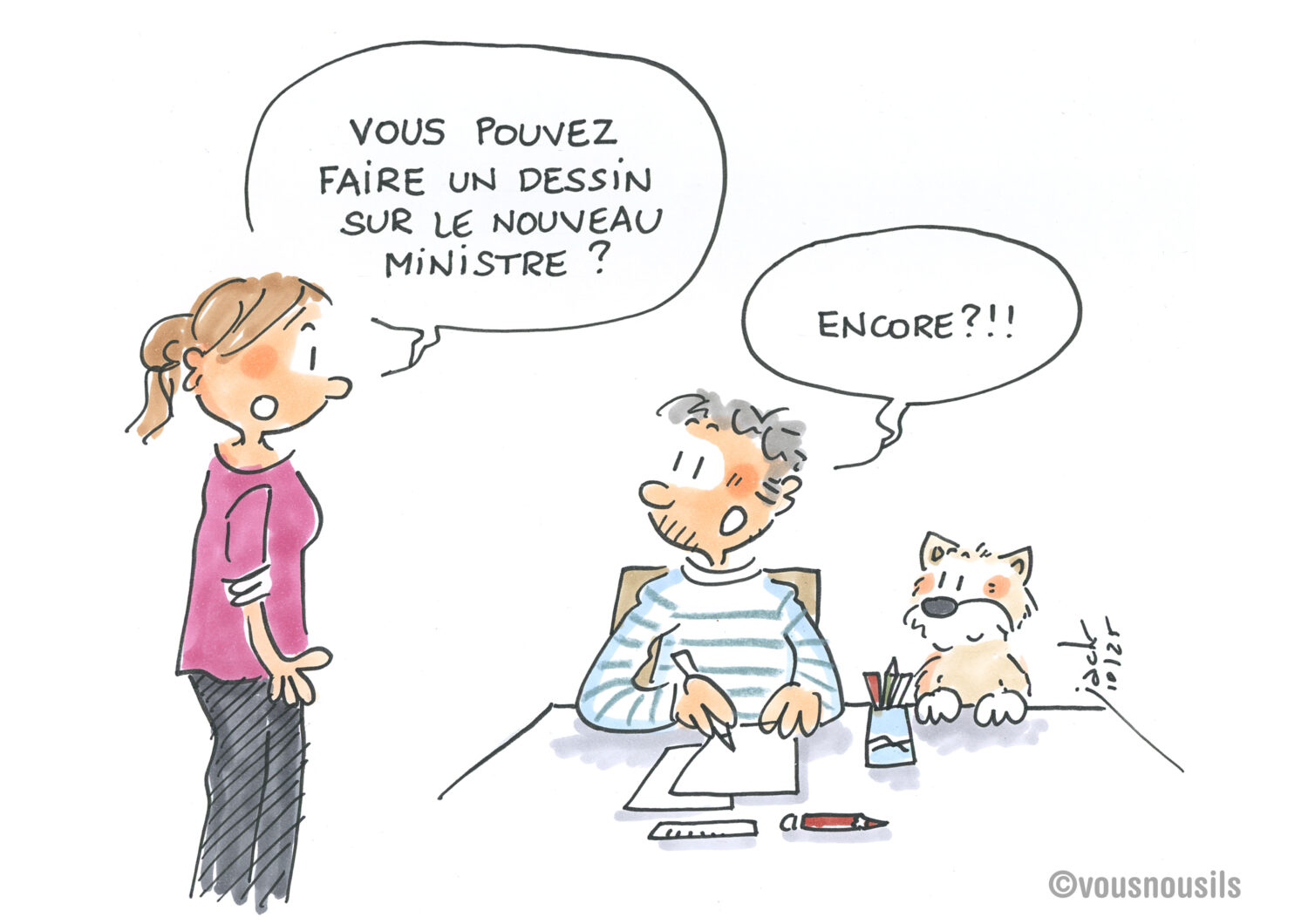 Encore un nouveau ministre de l'Education nationale : notre dessinateur devient fou ! 2025-10 DESSIN Vousnousils encré 01