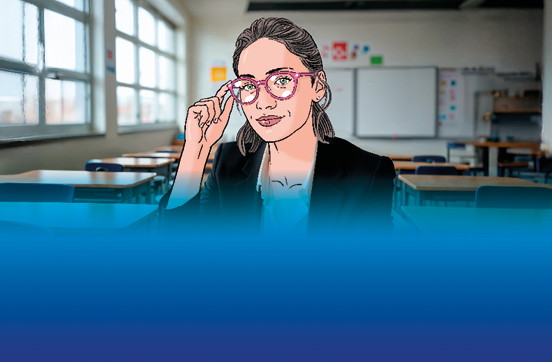 Illustration d’une enseignante dans une salle de classe